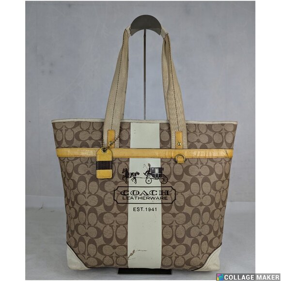 Vintage Coach Heritage Stripe Tattersall Signature Brown/Beige Handbag - Picture 1 of 16